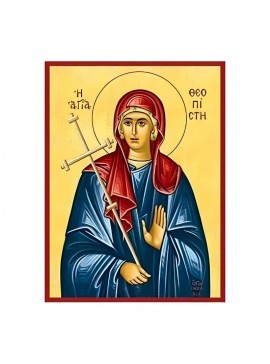 Σετ των 2 Εικόνα Ορθοδοξίας με περίγραμμα χρυσό σε ξύλο Φλαμουρίας  με  βάση Εικόνα Αγία Θεοπίστη Χειροποίητη Ελληνορθόδοξη , Κρεμαστή πλάκα βυζαντινής τέχνης, χριστιανική τέχνη Διάσταση 10x7 cm (3,9 x 2,8 ίντσες) INTRAEK-670610