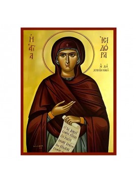 Σετ των 2 Εικόνα Ορθοδοξίας με περίγραμμα χρυσό σε ξύλο Φλαμουρίας  με  βάση Εικόνα Αγία Ισιδώρα Χειροποίητη Ελληνορθόδοξη , Κρεμαστή πλάκα βυζαντινής τέχνης, χριστιανική τέχνη Διάσταση 10x7 cm (3,9 x 2,8 ίντσες) INTRAEK-670605