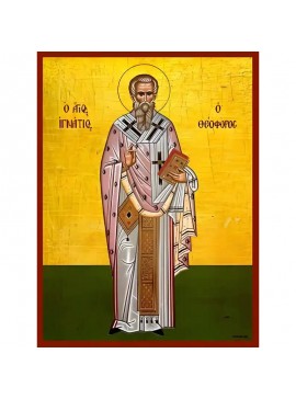 Εικόνα Ορθοδοξίας με περίγραμμα χρυσό σε ξύλο Φλαμουρίας  με  βάση Εικόνα ΑΓΙΟΣ ΙΓΝΑΤΙΟΣ ΙΕΡΟΜΑΡΤΥΣ, Ο ΘΕΟΦΟΡΟΣ, ΕΠΙΣΚΟΠΟΣ ΑΝΤΙΟΧΕΙΑΣ, ΟΛΟΣΩΜΟΣ Χειροποίητη Ελληνορθόδοξη εικόνα του Ιησού Χριστού, Κρεμαστή πλάκα βυζαντινής τέχνης, χριστιανική τέχνη Διάστασ