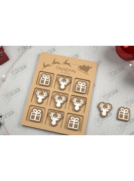 Σετ των 2 Intra απο ξύλο plywood  Χρώμα wenge 3mm-4mm πάχος - Χριστουγεννιάτικο Tic Tac Toe | Επιτραπέζιο παιχνίδι | CNC Δίασταση 15x15 cm INTRAFABR-124880790