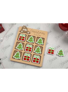 Σετ των 2 Intra απο ξύλο plywood  Χρώμα wenge 3mm-4mm πάχος - Χριστουγεννιάτικο Tic Tac Toe | Επιτραπέζιο παιχνίδι | CNC Δίασταση 15x15 cm INTRAFABR-100965673