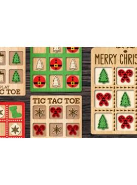 Σετ των 2 Intra απο ξύλο plywood  Χρώμα wenge 3mm-4mm πάχος - Χριστουγεννιάτικο παιχνίδι Tic Tac Toe Δίασταση 15x15 cm INTRAFABR-80785920