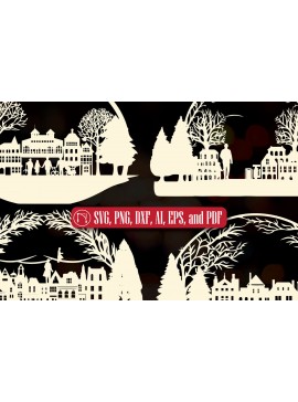 Σετ των 2 Intra απο ξύλο plywood  Χρώμα wenge 3mm-4mm πάχος - Πακέτο Παραδοσιακής Πόλης Χριστουγέννων Δίασταση 4x4 cm INTRAFABR-101884066