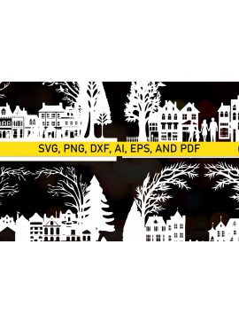 Σετ των 2 Intra απο ξύλο plywood  Χρώμα wenge 3mm-4mm πάχος - Πακέτο Παραδοσιακής Πόλης Χριστουγέννων Δίασταση 4x4 cm INTRAFABR-101884062