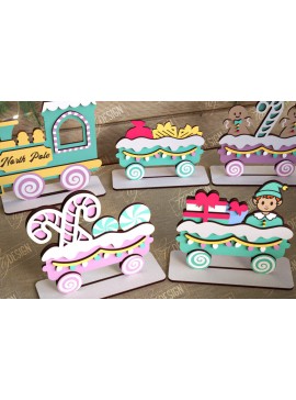 Σετ των 2 Intra απο ξύλο plywood  Χρώμα wenge 3mm-4mm πάχος - Χριστουγεννιάτικο Τρένο | Διακοπές | Το τρένο του Άη Βασίλη Δίασταση 15x15 cm INTRAFABR-124639429