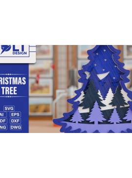 Intra απο ξύλο plywood  Χρώμα wenge 3mm-4mm πάχος - Χριστουγεννιάτικο δέντρο 3D Πολυστρωματική κοπή Δίασταση 20x25 cm INTRAFABR-104435683