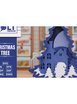 Intra απο ξύλο plywood  Χρώμα wenge 3mm-4mm πάχος - Χριστουγεννιάτικο δέντρο 3D Πολυστρωματική κοπή Δίασταση 20x25 cm INTRAFABR-104434032