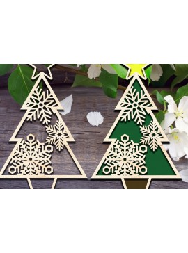 Σετ των 2 Intra απο ξύλο plywood  Χρώμα wenge 3mm-4mm πάχος - Στολίδι αποκοπής χριστουγεννιάτικου δέντρου Δίασταση 6x6 cm INTRAFABR-79071898