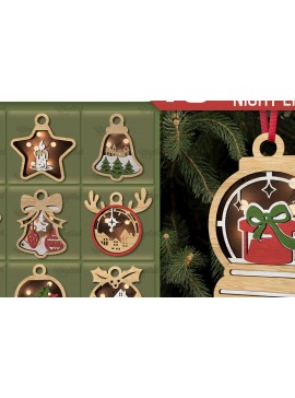 Σετ των 2 Intra απο ξύλο plywood  Χρώμα wenge 3mm-4mm πάχος - Διακόσμηση Χριστουγεννιάτικου Δέντρου με κομμένο λέιζερ Δίασταση 15x15 cm INTRAFABR-75915419