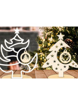 Σετ των 2 Intra απο ξύλο plywood  Χρώμα wenge 3mm-4mm πάχος - στολισμού χριστουγεννιάτικου δέντρου με λέιζερ Δίασταση 6x6 cm INTRAFABR-75915317