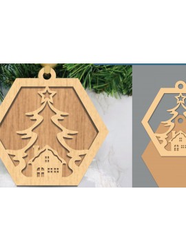 Σετ των 2 Intra απο ξύλο plywood  Χρώμα wenge 3mm-4mm πάχος - Στολίδι χριστουγεννιάτικου δέντρου με 2 Δίασταση 6x6 cm INTRAFABR-105017145