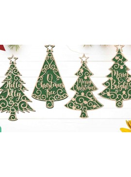 Σετ των 2 Intra απο ξύλο plywood  Χρώμα wenge 3mm-4mm πάχος - Διακοσμητικά κομμένα με λέιζερ Χριστουγεννιάτικου Δέντρου Δίασταση 6x6 cm INTRAFABR-105017269