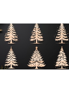 Σετ των 2 Intra απο ξύλο plywood  Χρώμα wenge 3mm-4mm πάχος - Χριστουγεννιάτικο δέντρο με λέιζερ στολίδια Δίασταση 6x6 cm INTRAFABR-37708558
