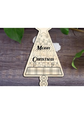 Σετ των 2 Intra απο ξύλο plywood  Χρώμα wenge 3mm-4mm πάχος - Χριστουγεννιάτικο δέντρο - Χαρούμενα Χριστούγεννα σημάδι Δίασταση 15x15 cm INTRAFABR-76675593