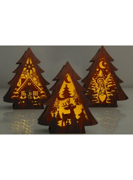 Σετ των 2 Intra απο ξύλο plywood  Χρώμα wenge 3mm-4mm πάχος - Χριστουγεννιάτικο Δέντρο - Νυχτερινό Φως - Σετ 3 τεμ Δίασταση 5x6 cm INTRAFABR-107174723