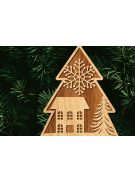 Σετ των 2 Intra απο ξύλο plywood  Χρώμα wenge 3mm-4mm πάχος - Κόψιμο με λέιζερ στολίδι Χριστουγεννιάτικου Δέντρου Δίασταση 6x6 cm INTRAFABR-105338638