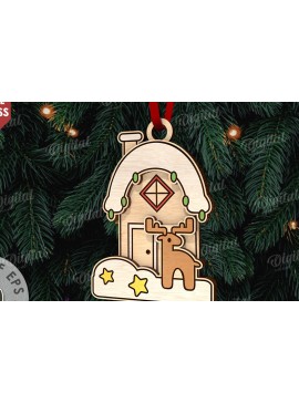 Σετ των 2 Intra απο ξύλο plywood  Χρώμα wenge 3mm-4mm πάχος - Κόψιμο με λέιζερ στολίδι Χριστουγεννιάτικου Δέντρου Δίασταση 6x6 cm INTRAFABR-107621825