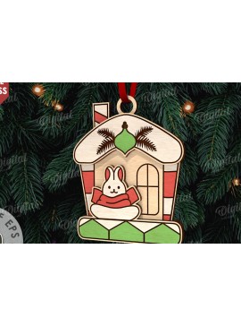 Σετ των 2 Intra απο ξύλο plywood  Χρώμα wenge 3mm-4mm πάχος - Κόψιμο με λέιζερ στολίδι Χριστουγεννιάτικου Δέντρου Δίασταση 6x6 cm INTRAFABR-118219443