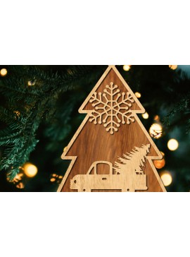 Σετ των 2 Intra απο ξύλο plywood  Χρώμα wenge 3mm-4mm πάχος - Κόψιμο με λέιζερ στολίδι Χριστουγεννιάτικου Δέντρου Δίασταση 6x6 cm INTRAFABR-106071152