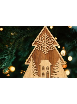 Σετ των 2 Intra απο ξύλο plywood  Χρώμα wenge 3mm-4mm πάχος - Κόψιμο με λέιζερ στολίδι Χριστουγεννιάτικου Δέντρου Δίασταση 6x6 cm INTRAFABR-106071076