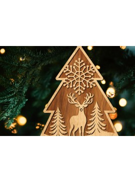 Σετ των 2 Intra απο ξύλο plywood  Χρώμα wenge 3mm-4mm πάχος - Κόψιμο με λέιζερ στολίδι Χριστουγεννιάτικου Δέντρου Δίασταση 6x6 cm INTRAFABR-106071117