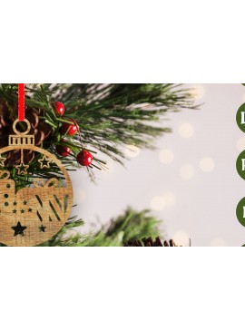 Σετ των 2 Intra απο ξύλο plywood  Χρώμα wenge 3mm-4mm πάχος - με λέιζερ στολίδι Χριστουγεννιάτικου δέντρου Δίασταση 6x6 cm INTRAFABR-107703591