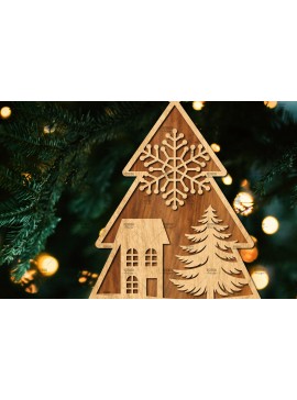 Σετ των 2 Intra απο ξύλο plywood  Χρώμα wenge 3mm-4mm πάχος - Κόψιμο με λέιζερ στολίδι Χριστουγεννιάτικου Δέντρου Δίασταση 6x6 cm INTRAFABR-78712200