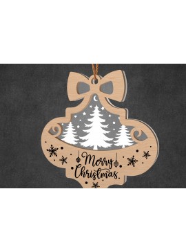 Σετ των 2 Intra απο ξύλο plywood  Χρώμα wenge 3mm-4mm πάχος - Στολίδι Χριστουγεννιάτικου Δέντρου με Φιόγκο Δίασταση 6x6 cm INTRAFABR-79071816