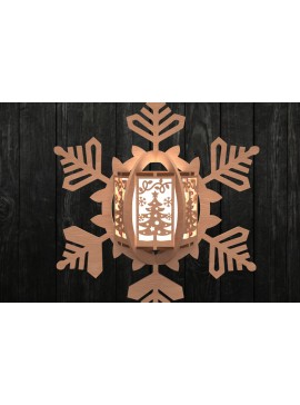 Intra απο ξύλο plywood  Χρώμα wenge 3mm-4mm πάχος - Φανάρι χριστουγεννιάτικου δέντρου με νιφάδες χιονιού Δίασταση 30x20 cm INTRAFABR-102202876