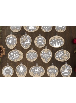 Σετ των 2 Intra απο ξύλο plywood  Χρώμα wenge 3mm-4mm πάχος - Χριστουγεννιάτικο Δέντρο Παιχνίδια Σετ στολίδια Δίασταση 4x4 cm INTRAFABR-12701942