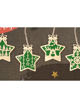 Σετ των 2 Intra απο ξύλο plywood  Χρώμα wenge 3mm-4mm πάχος - Χριστουγεννιάτικο Δέντρο Παιχνίδια Stars_vol3 Δίασταση 6x6 cm INTRAFABR-78944688