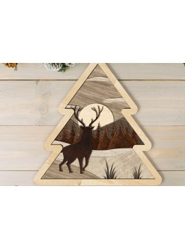 Σετ των 2 Intra απο ξύλο plywood  Χρώμα wenge 3mm-4mm πάχος - Πρότυπο χειμερινής κοπής λέιζερ Χριστουγεννιάτικου δέντρου Δίασταση 5x8 cm INTRAFABR-74886502