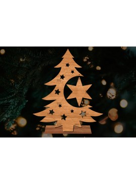 Σετ των 2 Intra απο ξύλο plywood  Χρώμα wenge 3mm-4mm πάχος - Στάση κοπής με λέιζερ Χριστουγεννιάτικα δέντρα Δίασταση 20x20 cm INTRAFABR-101413075