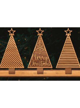Σετ των 2 Intra απο ξύλο plywood  Χρώμα wenge 3mm-4mm πάχος - Στάση κοπής με λέιζερ Χριστουγεννιάτικα δέντρα Δίασταση 20x20 cm INTRAFABR-101413653