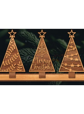 Σετ των 2 Intra απο ξύλο plywood  Χρώμα wenge 3mm-4mm πάχος - Χριστουγεννιάτικα δέντρα με λέιζερ Δίασταση 20x20 cm INTRAFABR-100534213