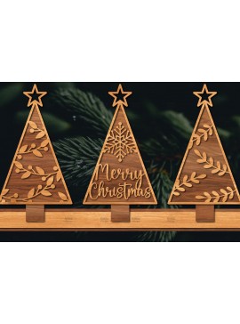 Σετ των 2 Intra απο ξύλο plywood  Χρώμα wenge 3mm-4mm πάχος - Χριστουγεννιάτικα δέντρα με λέιζερ Δίασταση 20x20 cm INTRAFABR-100534345