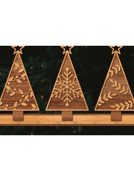 Σετ των 2 Intra απο ξύλο plywood  Χρώμα wenge 3mm-4mm πάχος - Χριστουγεννιάτικα δέντρα με λέιζερ Δίασταση 20x20 cm INTRAFABR-100534470