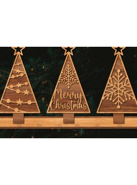 Σετ των 2 Intra απο ξύλο plywood  Χρώμα wenge 3mm-4mm πάχος - Χριστουγεννιάτικα δέντρα με λέιζερ Δίασταση 20x20 cm INTRAFABR-100534707