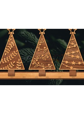 Σετ των 2 Intra απο ξύλο plywood  Χρώμα wenge 3mm-4mm πάχος - Χριστουγεννιάτικα δέντρα με λέιζερ Δίασταση 20x20 cm INTRAFABR-100534867