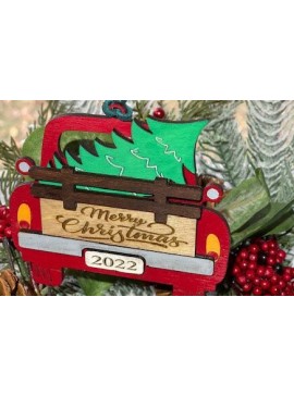 Σετ των 2 Intra απο ξύλο plywood  Χρώμα wenge 3mm-4mm πάχος - Χριστουγεννιάτικο Στολίδι Φορτηγού Δίασταση 6x6 cm INTRAFABR-76588411