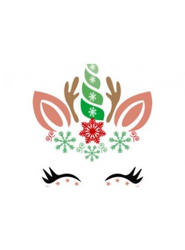 Σετ των 2 Intra απο ξύλο plywood  Χρώμα wenge 3mm-4mm πάχος - Χριστουγεννιάτικο πρόσωπο μονόκερου, διανυσματικά σχέδια Δίασταση 15x15 cm INTRAFABR-100535851