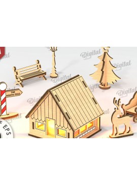 Σετ των 2 Intra απο ξύλο plywood  Χρώμα wenge 3mm-4mm πάχος - Χριστουγεννιάτικου χωριού. Χριστουγεννιάτικη διακόσμηση Δίασταση 15x15 cm INTRAFABR-76588483