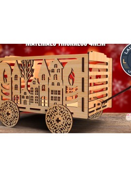 Σετ των 2 Intra απο ξύλο plywood  Χρώμα wenge 3mm-4mm πάχος - Christmas Wagon 01 Δίασταση 15x15 cm INTRAFABR-103869349