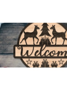 Σετ των 2 Intra απο ξύλο plywood  Χρώμα wenge 3mm-4mm πάχος - Χριστουγεννιάτικη πινακίδα υποδοχής πόρτας με λέιζερ Δίασταση 15x15 cm INTRAFABR-76097386