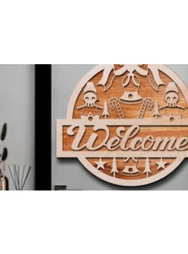 Σετ των 2 Intra απο ξύλο plywood  Χρώμα wenge 3mm-4mm πάχος - Χριστουγεννιάτικο σημάδι καλωσορίσματος Δίασταση 15x15 cm INTRAFABR-121349197