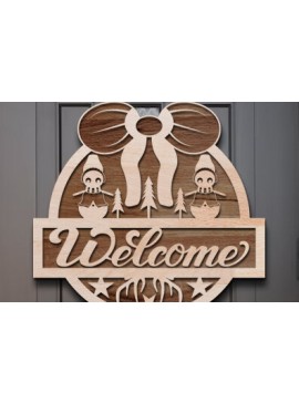 Σετ των 2 Intra απο ξύλο plywood  Χρώμα wenge 3mm-4mm πάχος - Χριστουγεννιάτικο σημάδι καλωσορίσματος Δίασταση 15x15 cm INTRAFABR-122389180