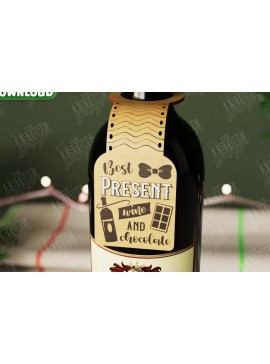 Σετ των 2 Intra απο ξύλο plywood  Χρώμα wenge 3mm-4mm πάχος - Χριστουγεννιάτικο μπουκάλι κρασιού Ετικέτα | Ετικέτα διακοπών Δίασταση 15x15 cm INTRAFABR-122006812