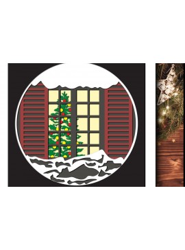 Intra απο ξύλο plywood  Χρώμα wenge 3mm-4mm πάχος - Κουτί σκιάς χριστουγεννιάτικου χειμερινού παραθύρου Δίασταση 25x25 cm INTRAFABR-91125750