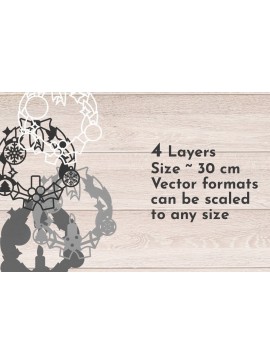 Σετ των 2 Intra απο ξύλο plywood  Χρώμα wenge 3mm-4mm πάχος - Χριστουγεννιάτικο στεφάνι 3D, Στολίδι Μάνταλα Δίασταση 6x6 cm INTRAFABR-52453928