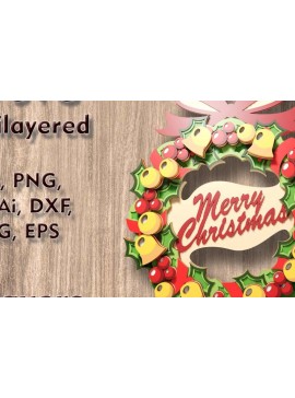 Σετ των 2 Intra απο ξύλο plywood  Χρώμα wenge 3mm-4mm πάχος - Χριστουγεννιάτικο στεφάνι 3D Πολυεπίπεδα Αρχεία Δίασταση 8x9 cm INTRAFABR-35001769